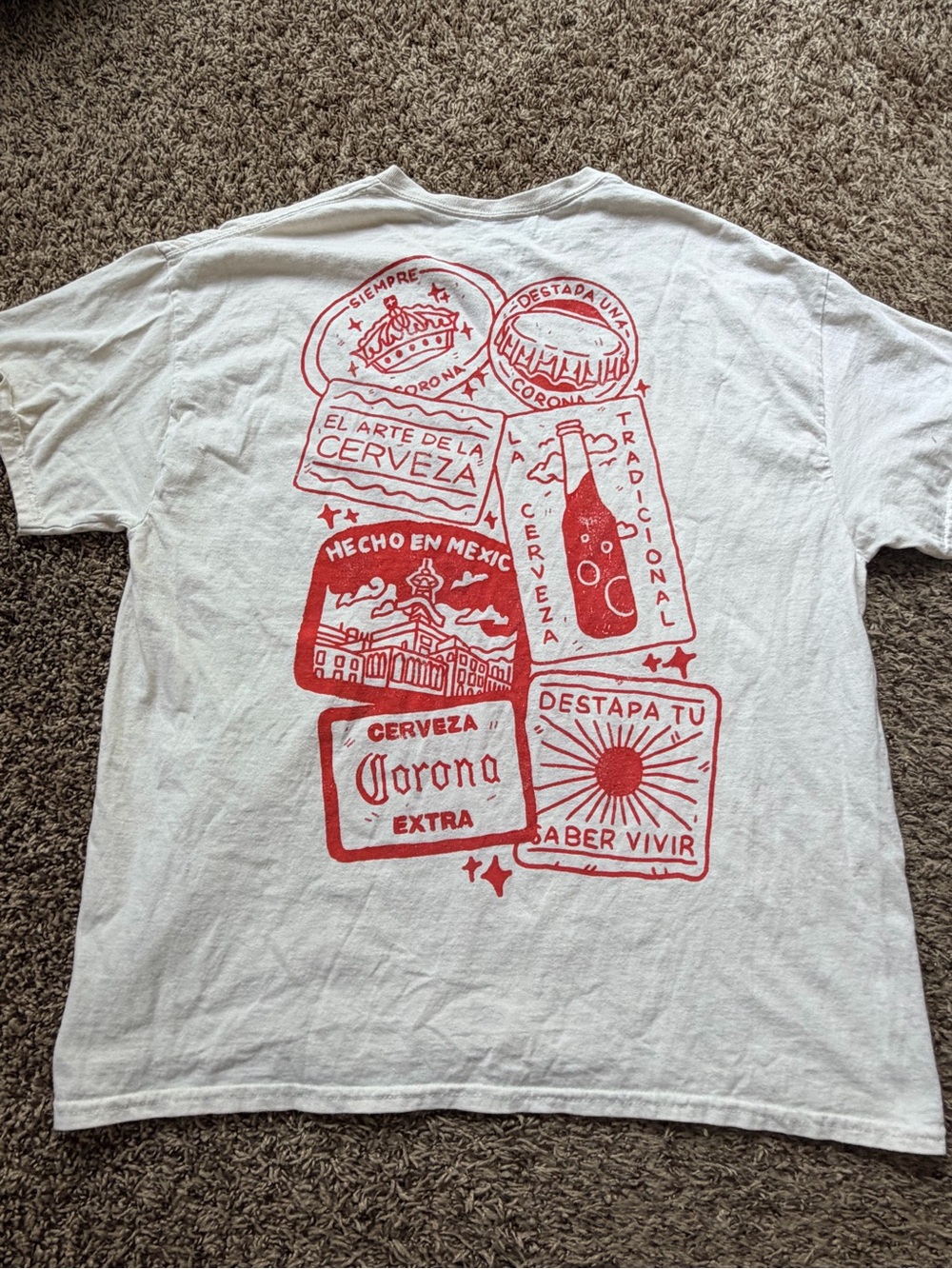 Corona White Short Sleeve Tee with Red Graphic Back Print